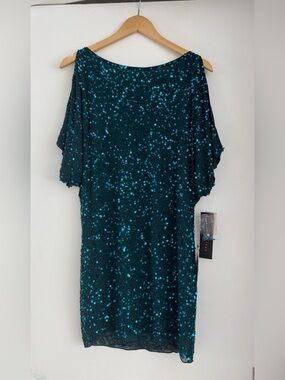 Aidan Mattox Sequin Split-Sleeve Cold Shoulder Mini Dress